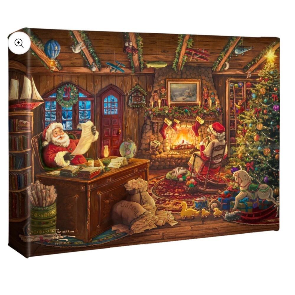 Thomas Kinkade "Santa Checking His List" 8 x 10" Gallery Wrapped Canvas NWT